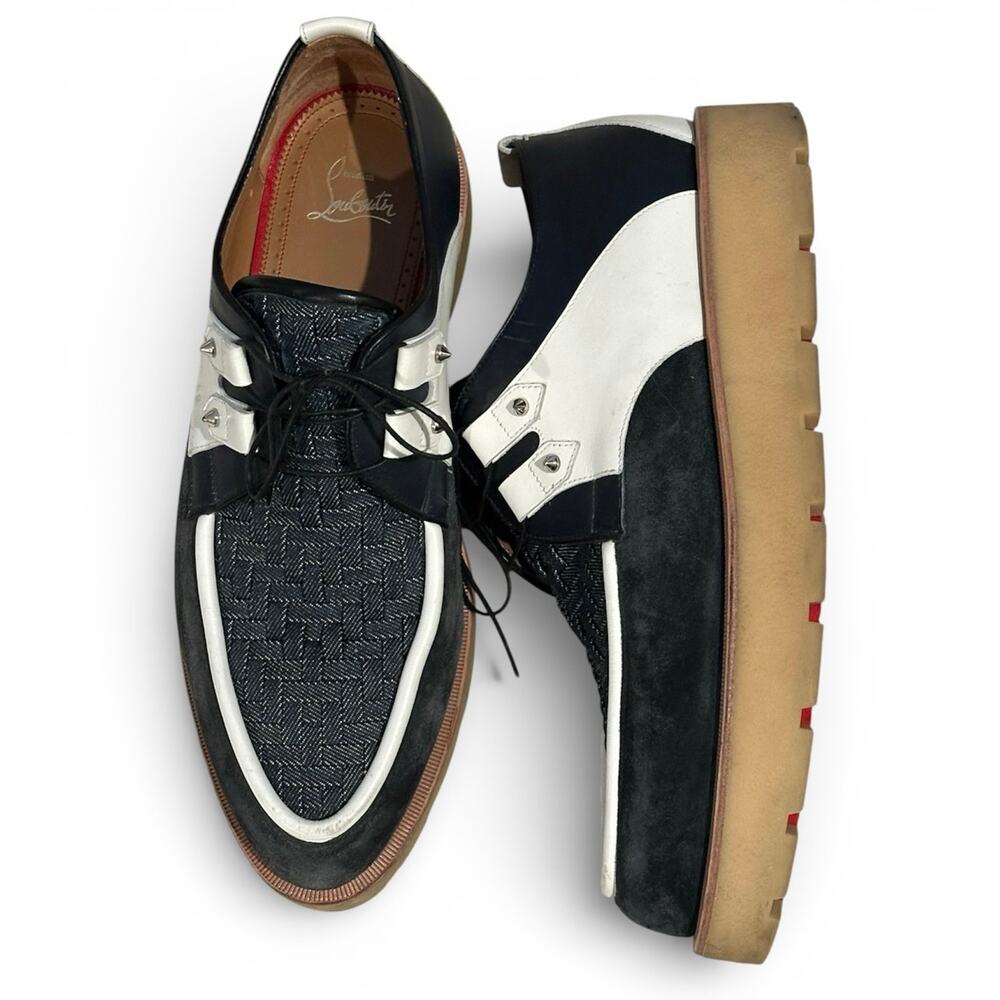 Christian Louboutin Black White Navy Mixed-Media Lace-Up Loafers